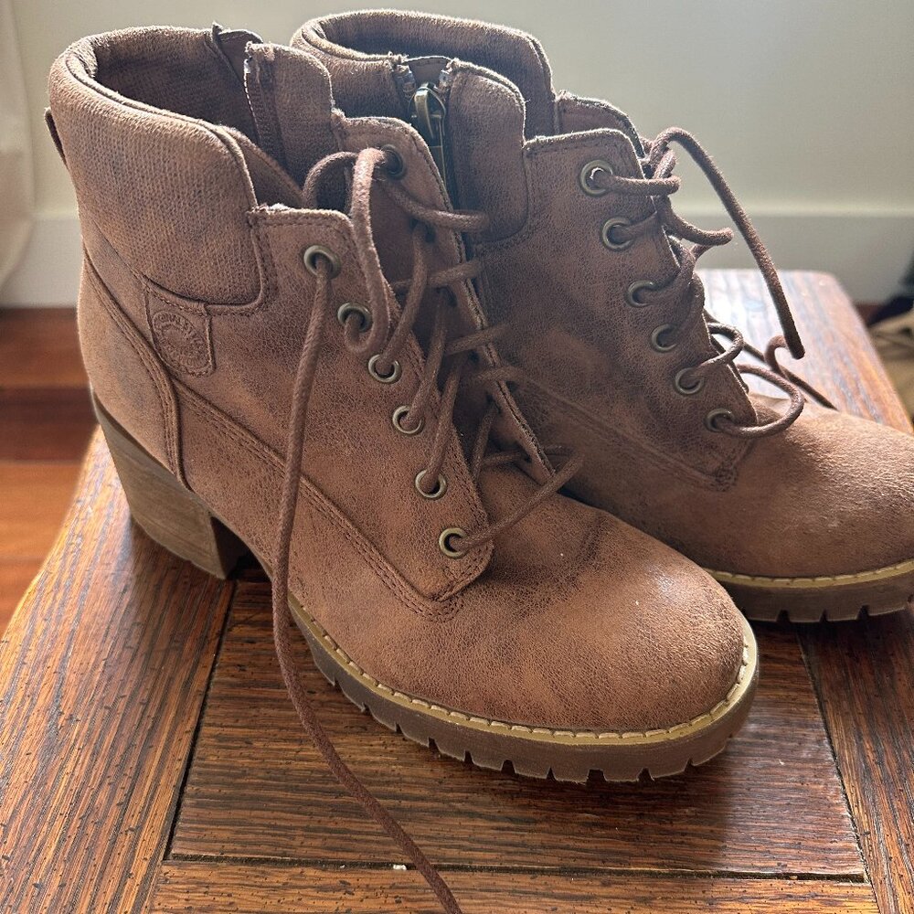 Crown Vintage Brown Lace-Up Combat Moto Boots